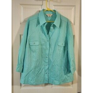 Norm Thompson Vintage Color Shift Teal Holographic Button Up Shirt
